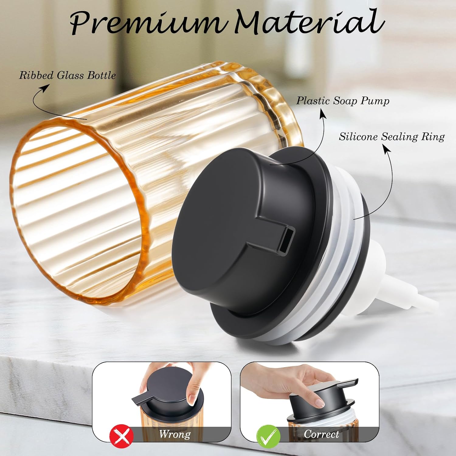 Amolliar Foaming Soap Dispenser, Amber Glass Soap Dispenser, Black 2 Pack