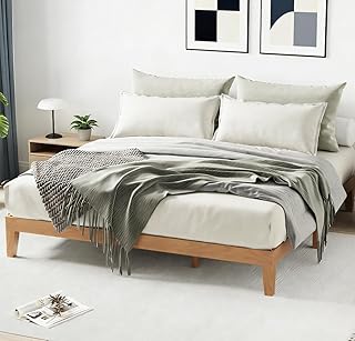 12 Inch King Size Wood Bed Frame, Sturdy Bed Frame Platform with Wood Slat Support, No Box Spring Needed, Pine