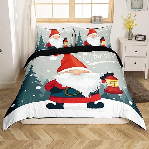 Miniatura 34 de Juego de funda de edredón de gnomos de Papá Noel escandinavos de Navidad, funda de edredón de Papá Noel para niños y niñas, funda de edredón de