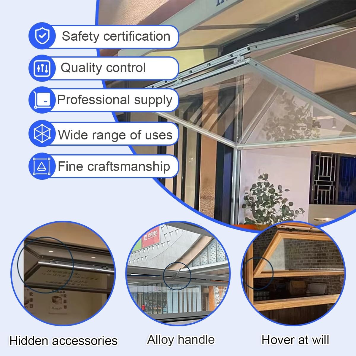 Folding Concession Service Windows, Commercial Sliding Glass Window with Aluminum alloy frame, Can hover at wil, Double Hung Window for Milk Tea Store/Fast Food/Bento Shop, Customizable(WxH 41x24in/10