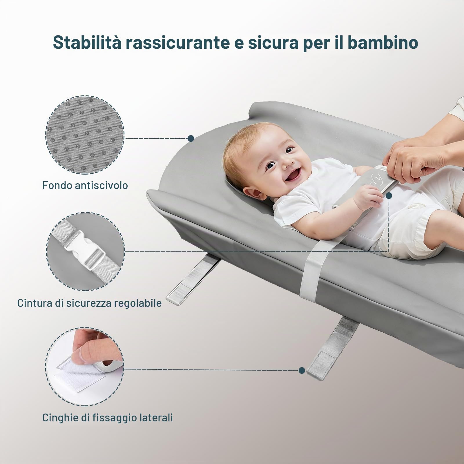 Fasciatoio per bambini, portatile, con cintura di sicurezza, morbido, antiscivolo, impermeabile, lavabile, leggero, facile da pulire, per il cambio pannolino in viaggio, grigio