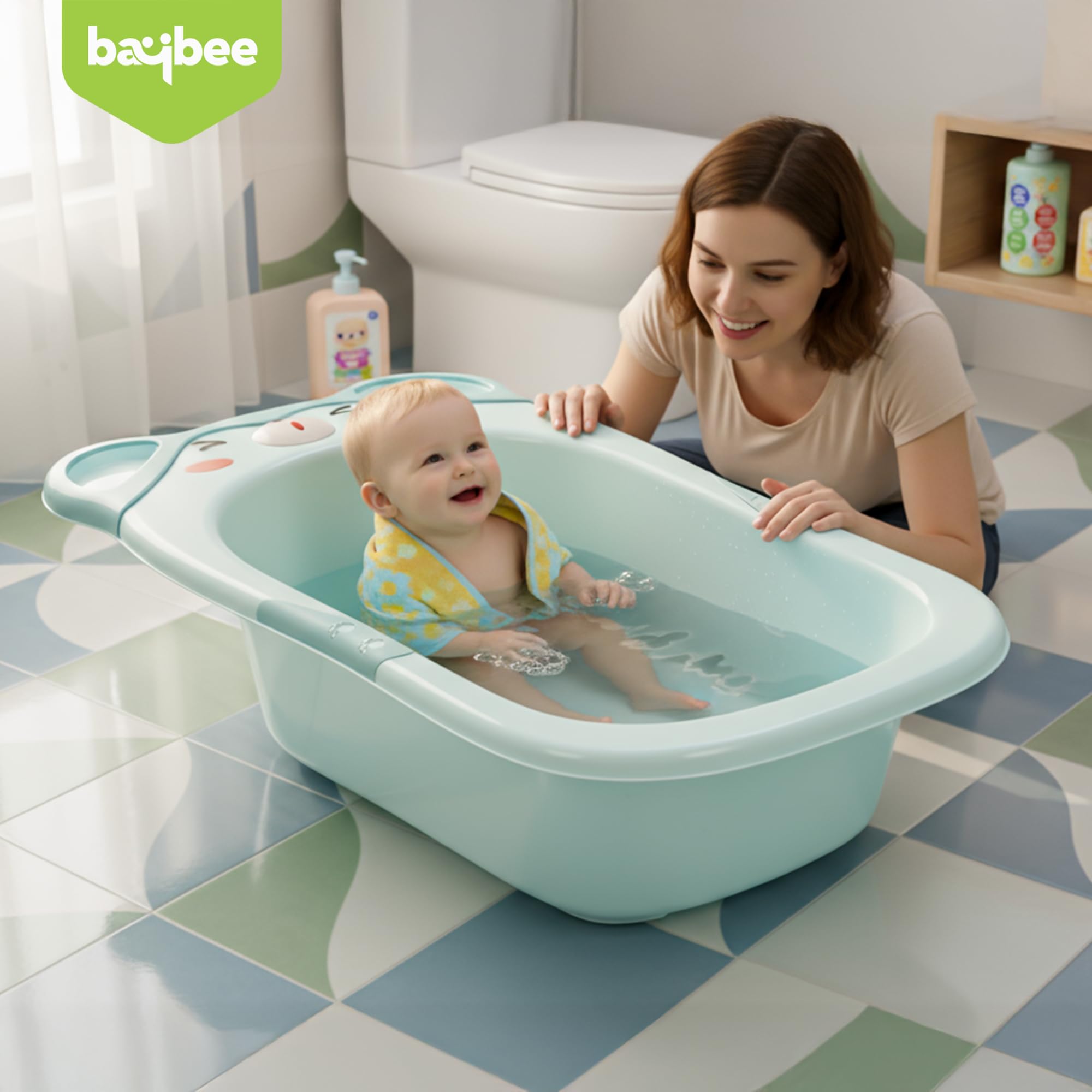 Baybee lora 2 in 1 Baby Bath Tub Seat for Kids | Portable Bathing Tub for Babies with Soap Tray | Anti Slip Baby Plastic Bath Chair | Multi-Purpose Bathtub for Baby Bather for 0 to 5 Years (Green) - Image 3 thumbnail