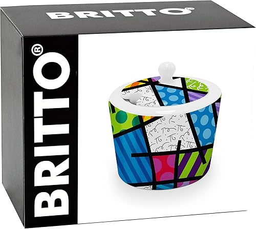 Miniatura 3 de Britto Azucarero de porcelana de hueso con tapa, 10.4 onzas, paisaje colorido, diseño abstracto de obras de arte, accesorios de barra de café, caja