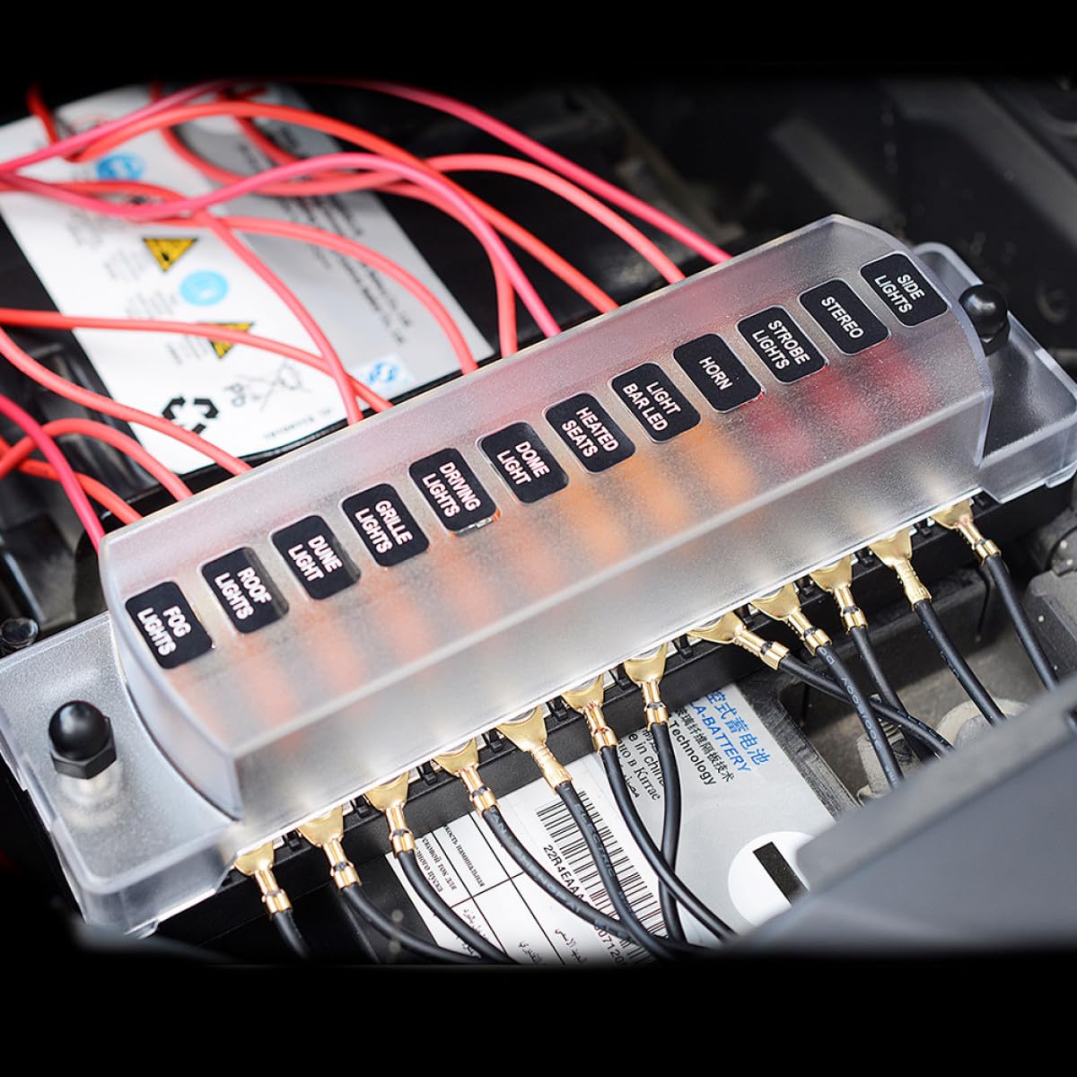 Scatola Portafusibili Auto 12 Vie 32v 75a con Fusibili | Pa66 PC Rame Inox Pp, 20a per Circuito 12-16awg, Sticker e Doppie Unità