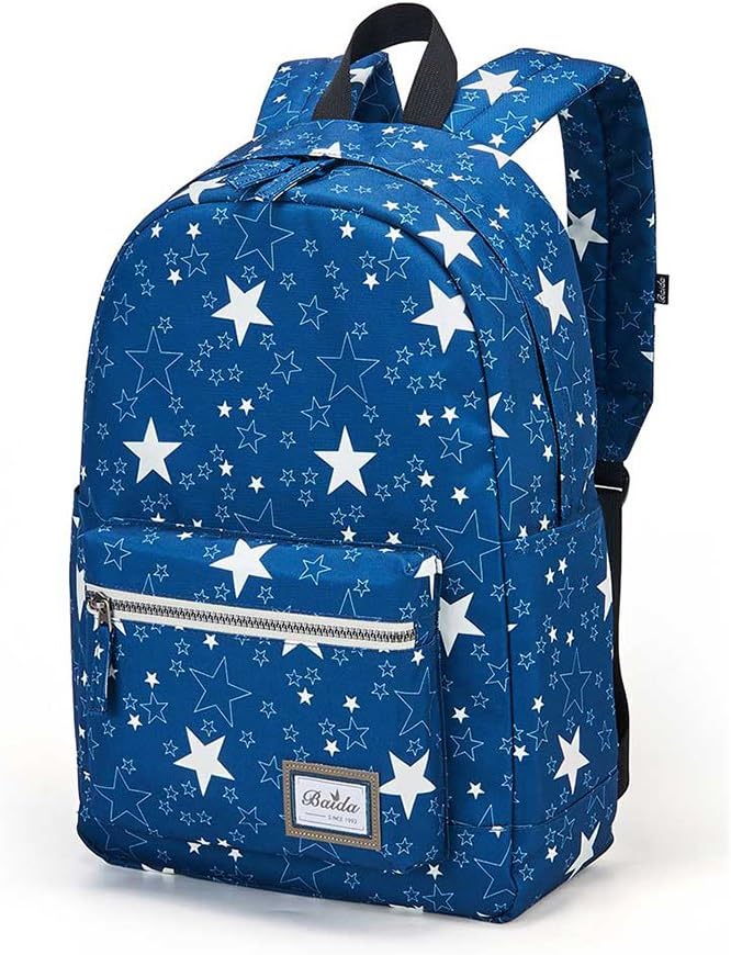 School Bag for Teen Girls Stars Pattern Print Backpack Lightweight Bags for Women (Blue)