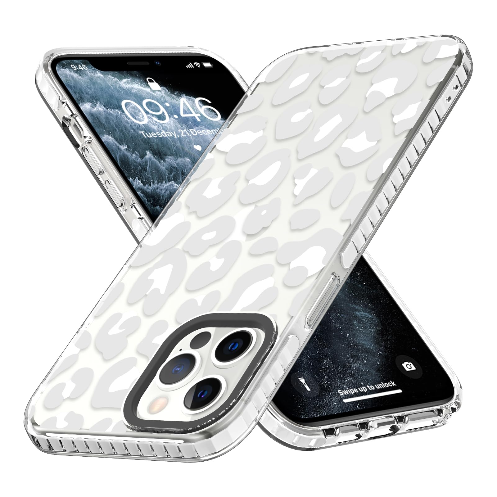 ZIYE Clear Case for iPhone 11 Pro Max Phone Case White Leopard Design Shockproof Soft TPU Bumper Protective for Women Girls Girly Cute Cover