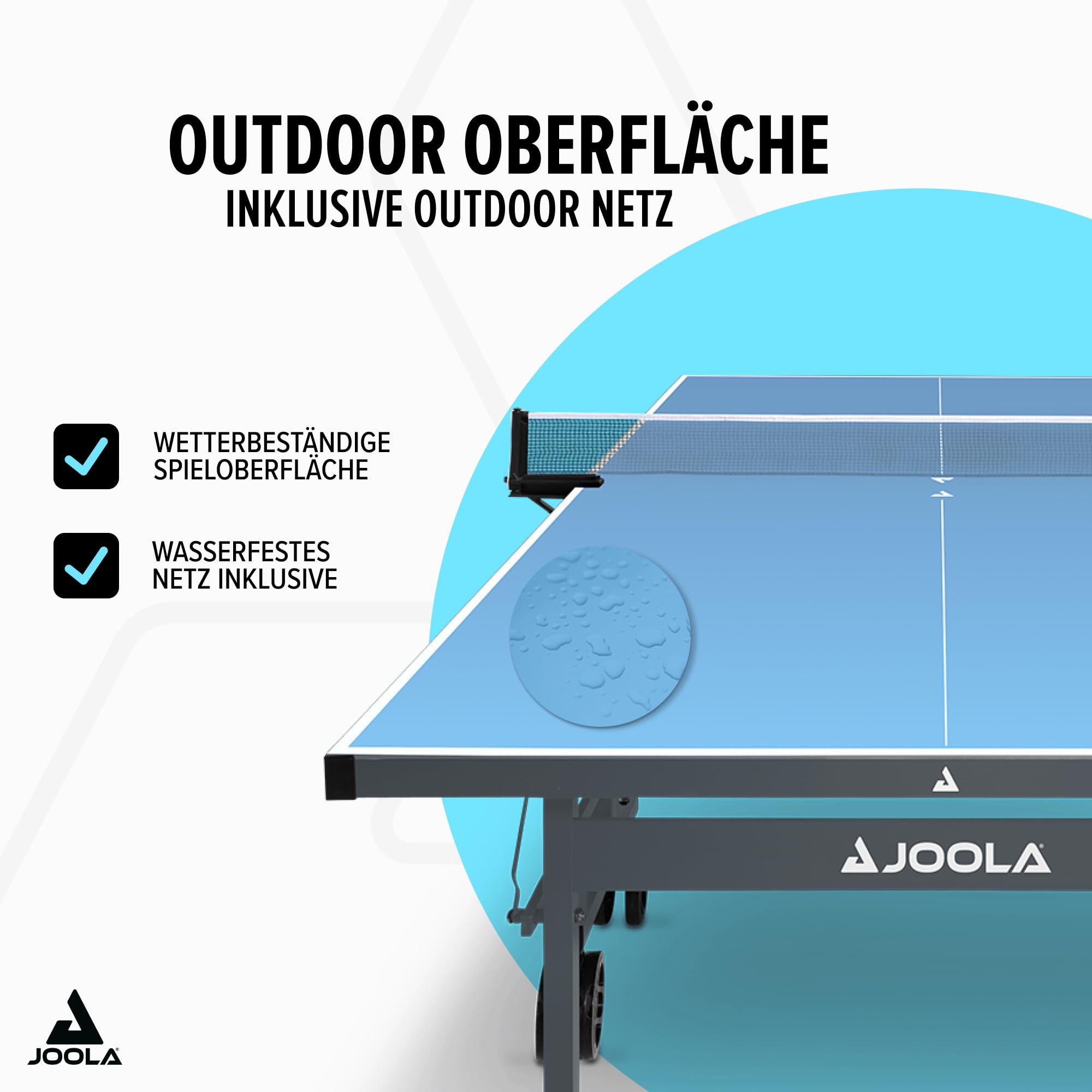 JOOLA Tischtennisplatte Nova – Outdoor Tischtennisplatte wetterfest klappbar mit Netz & Höhenverstellung