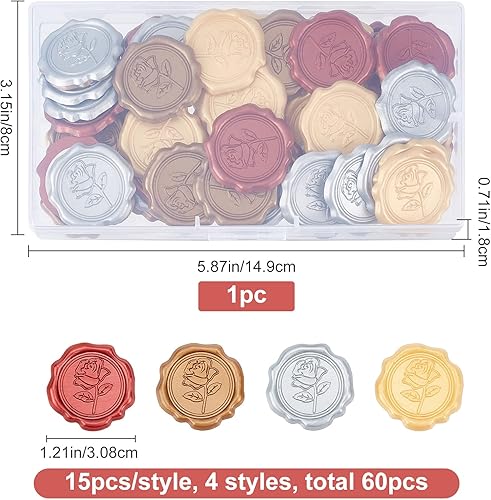 Miniatura 2 de CRASPIRE 1 caja de 4 colores, 60 calcomanías adhesivas para sellar cera de rosa, autoadhesivas, para sellar tarjetas de sobre, envoltura de regalos,