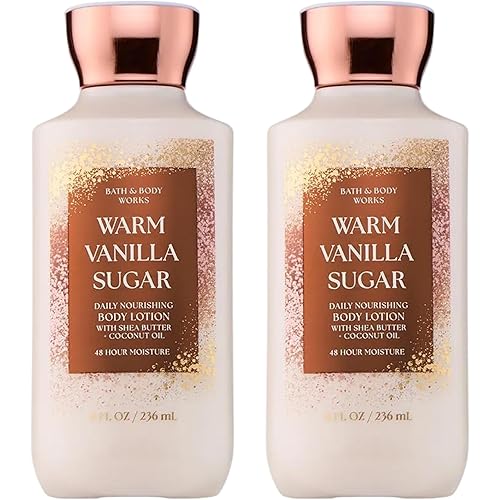 Bath & Body Works Warm Vanilla Sugar Body Lotion, Lightweight Daily Moisturizer with Shea Butter & Coconut Oil, Sparkling Sugar and Sweet Vanilla Scent, 8 fl oz - 2 Pack