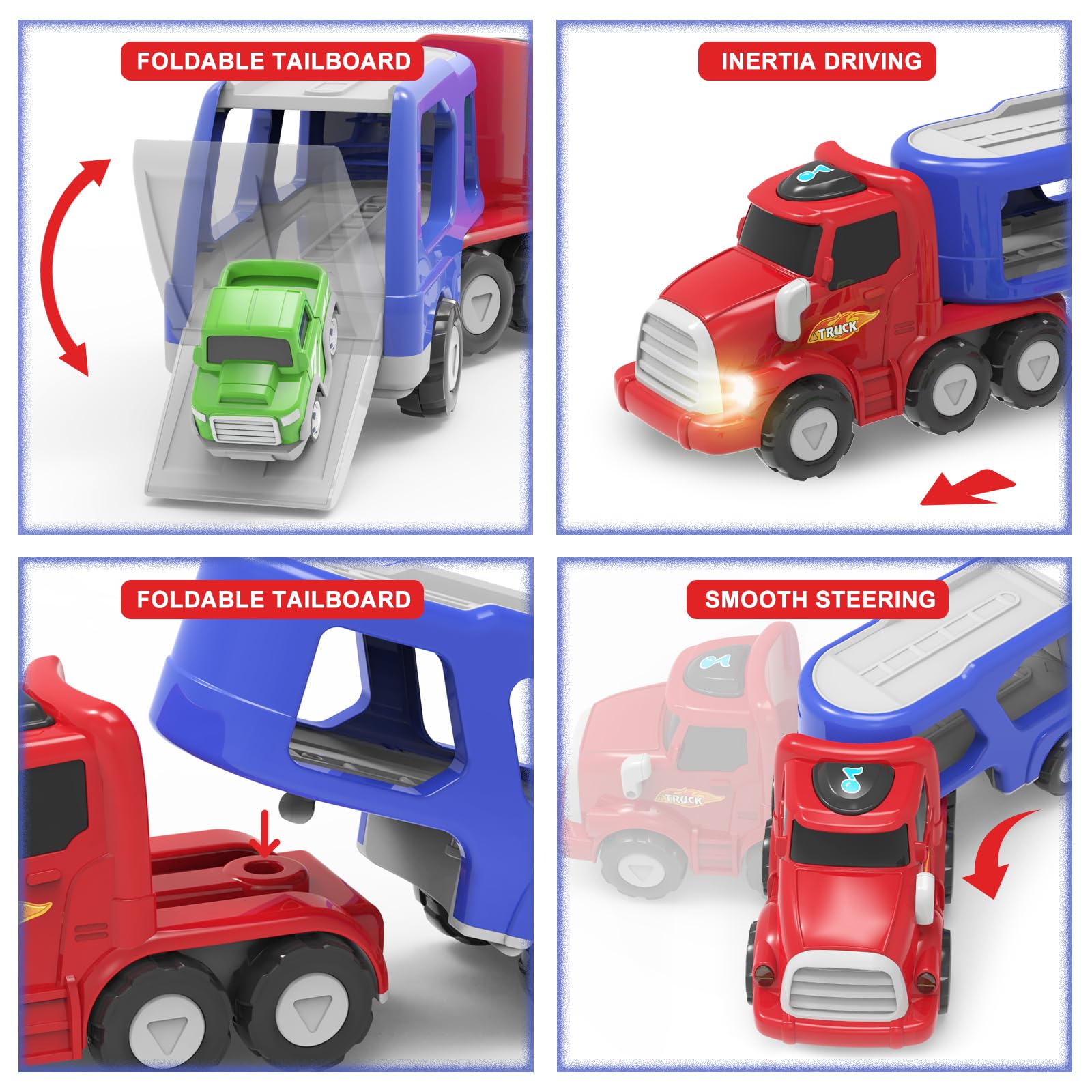 Giochi Bambini 2 Anni,7 in 1 Camion Macchinine con Suoni e Luci,Camion Giocattolo per Bambini,Regalo Bambino 2 3 4 Anni