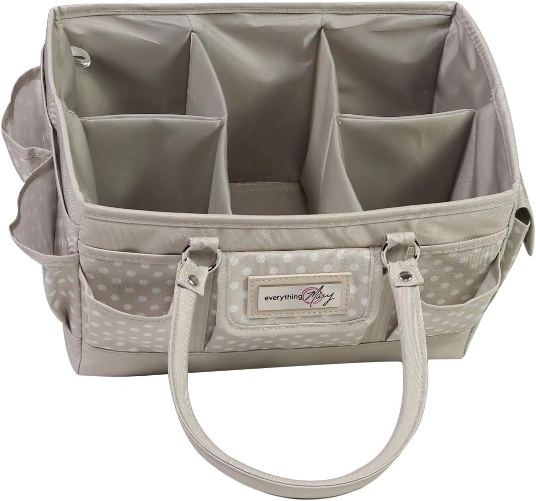 Everything Mary Deluxe Store & Tote Organizer – Tan Dot Craft Tote with Handle – Art Supply Caddy for Sewing, Scrapbooking, DIY Projects & Creative Tool Storage