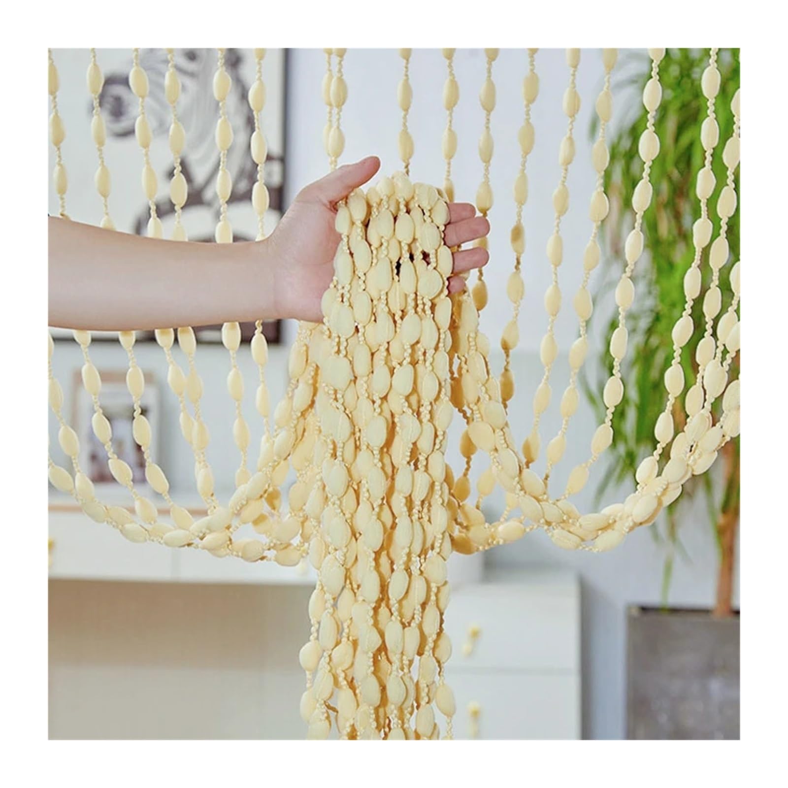 DFGBAPKBL beaded door curtain Polyester Door Beaded Curtains Lantern Tassel Cord Hotel Wedding Salon Window Line Decoration For Room Divider(Cream)