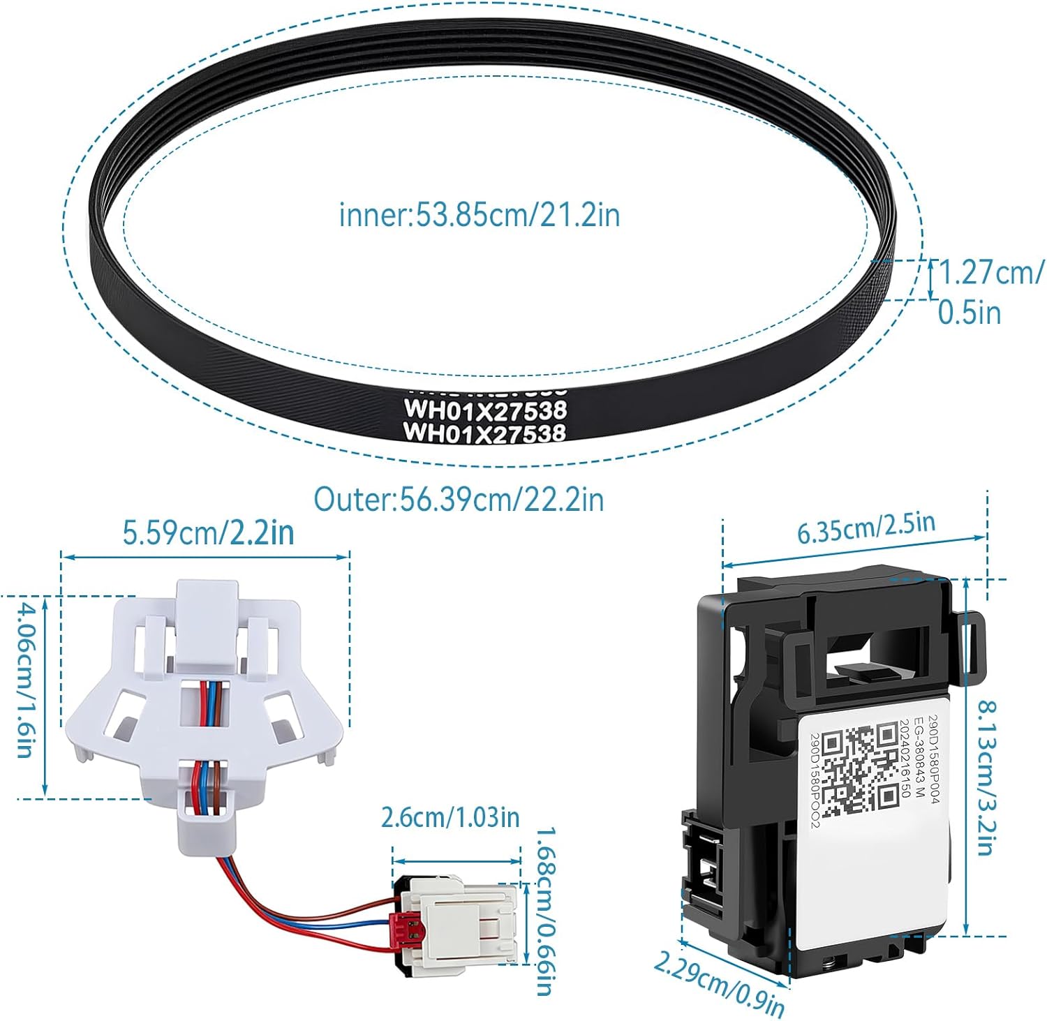 4PCS Washing Machine Parts,WH03X32158 Washer Speed Sensor,WH01X27538 Washer Drive Belt,WH01X27954 Washer Lid Lock Switch Compatible with GE Hotpoint Clothes Washing Machine Door Lock Assembly