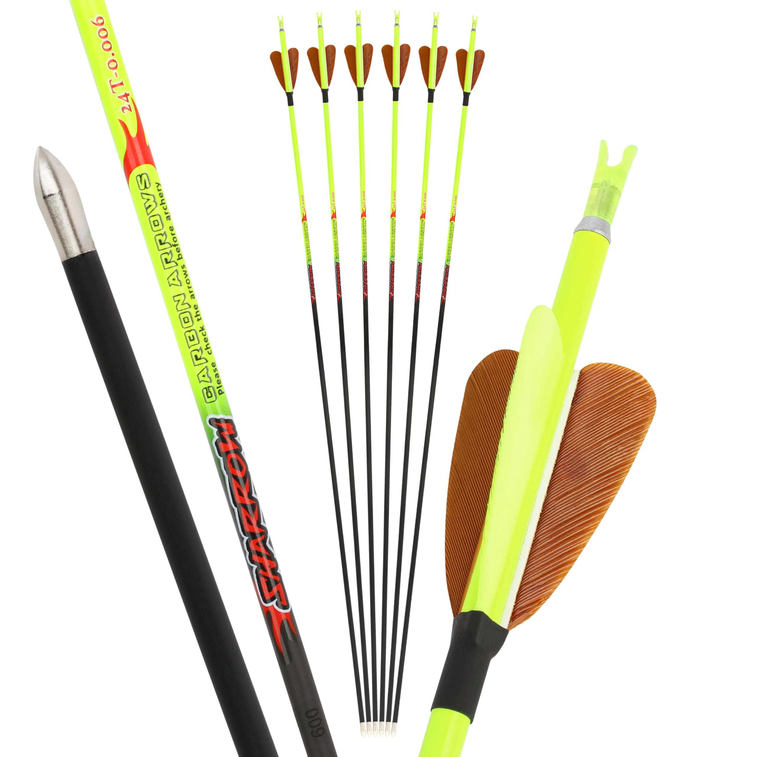 32-Zoll-Pfeile aus reinem Carbon für die Jagd, Genauigkeit ID 4,2 mm, Spine 400/500/600/700/800/900/1000 für das Training mit Compound-/Recurvebögen (6 Stück, 2 Braun 1 Gelb, Spine 1000)