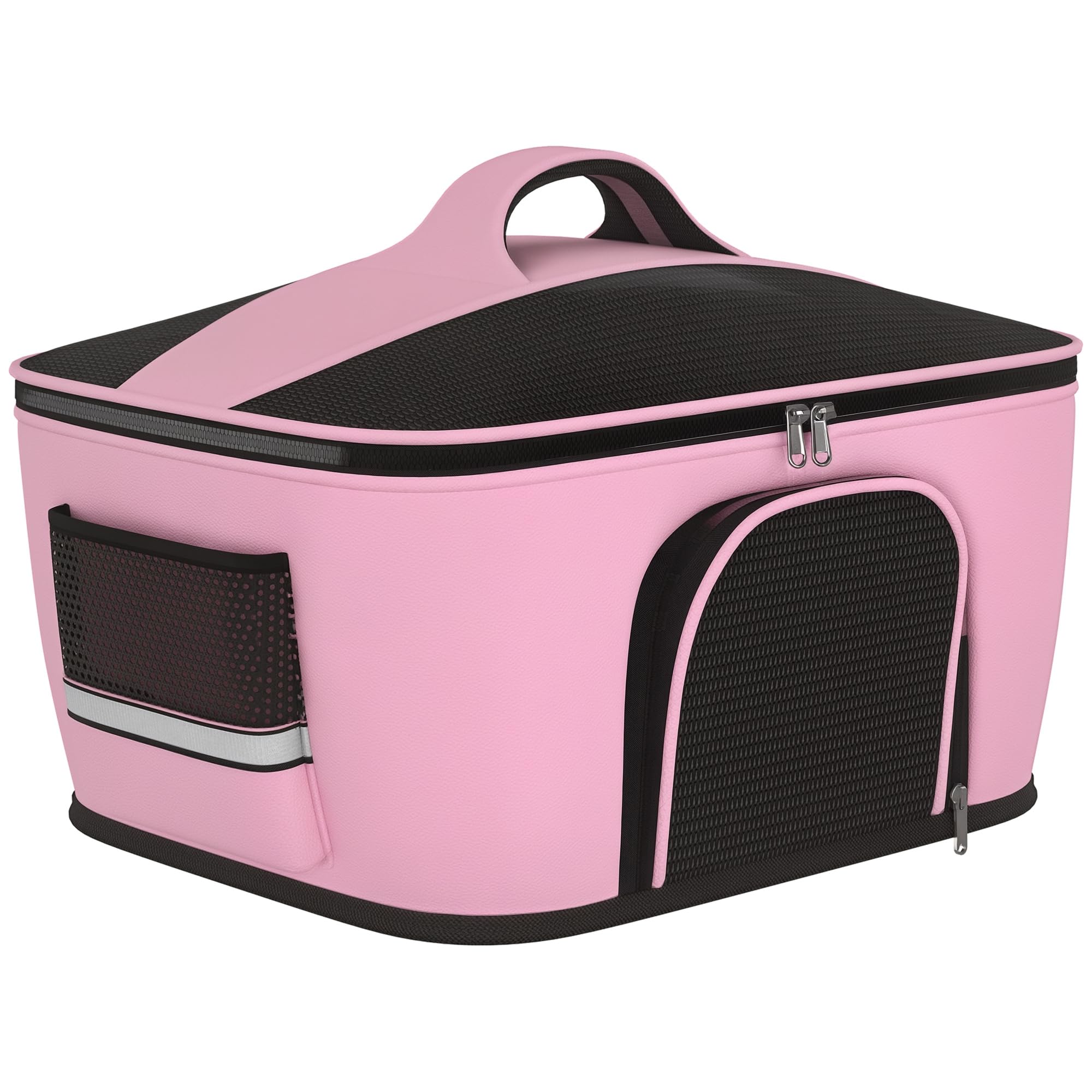 PawHut Trasportino per Gatti e Cani con 2 Porte a Cerniera, Borsa per Cani con Tasche e Cuscino, 50x35x36cm, Rosa