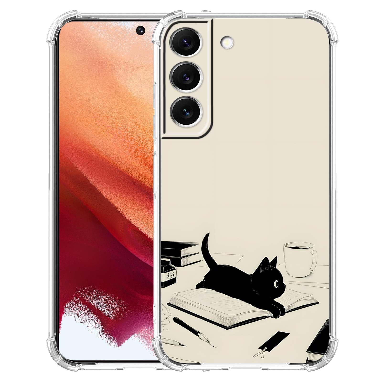 Black Cat and Books Case Compatible with Samsung Galaxy S21+/S30+, Cute Black Cat Case for Men Women,Soft Soft TPU tective...