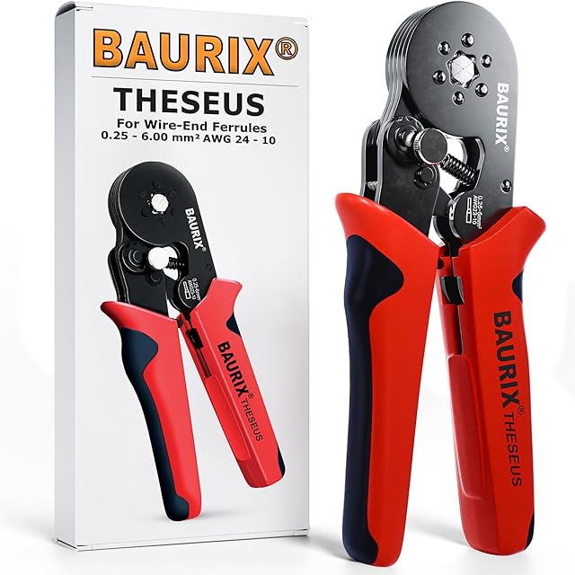 BAURIX® Szczypce Zaciskowe Sześciokątne dla Końcówek Kablowych - [0,25mm² - 6mm²] - Samonastawne Narzędzie do Zaciskania Przewodów - Elektryczne Szczypce Zaciskania