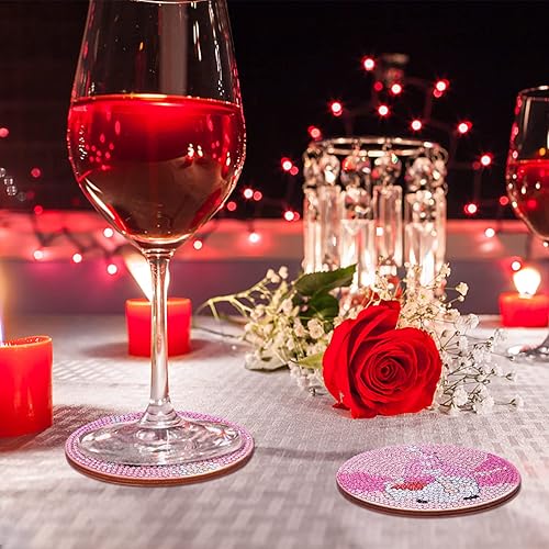 Miniatura 6 de XEFINAL 8 posavasos de pintura de diamantes para el día de San Valentín posavasos de pintura de diamantes con soporte de hierro kit de pintura de