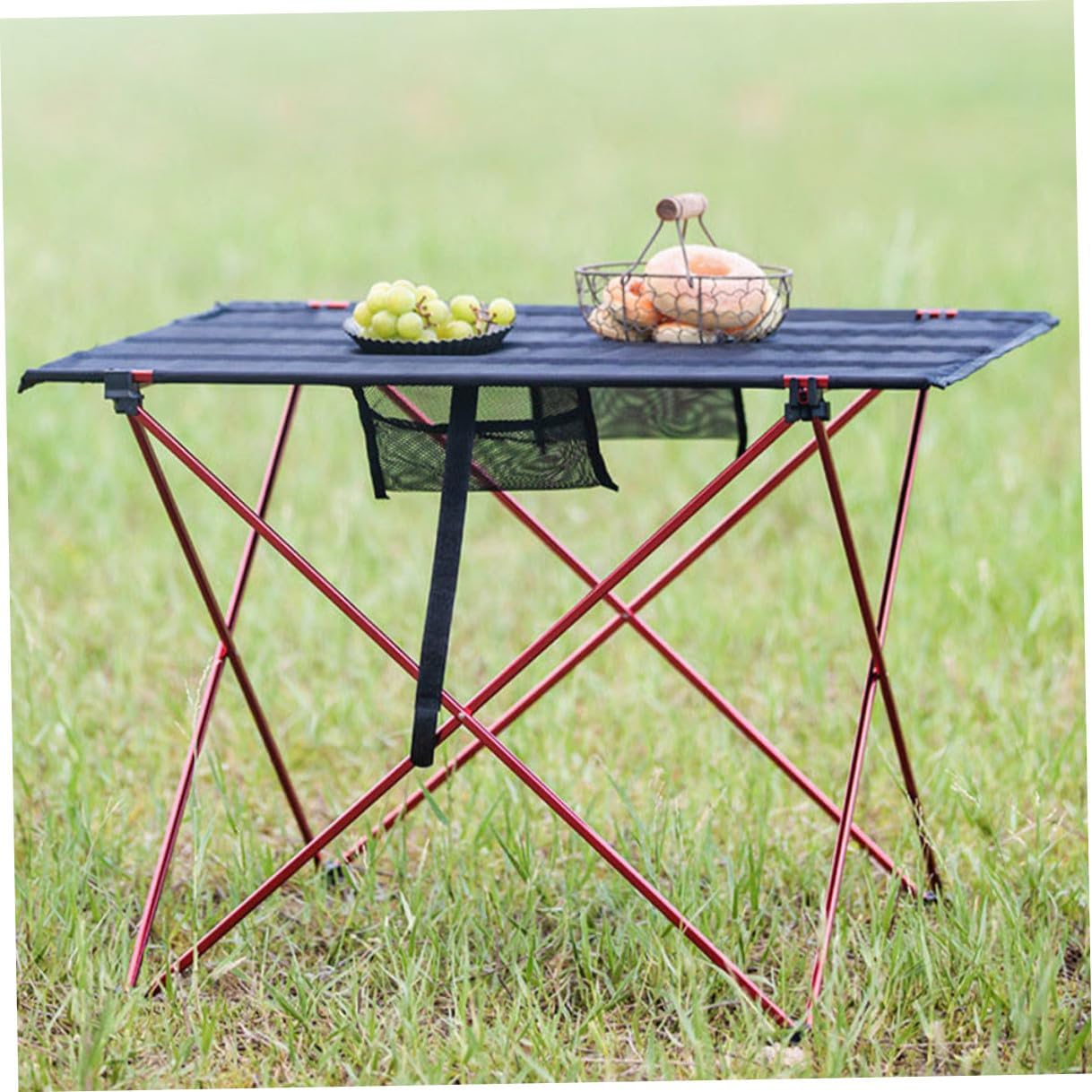 Portable Camping Table and Foldable Beach Table Medium Red Aluminum Alloy with Carrying Bag for Picnic Hiking and Travel