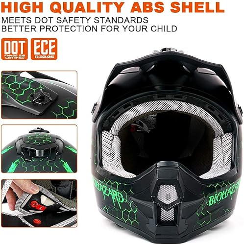 Miniatura 19 de Orthrus certificado DOT Casco para adultos y jóvenes para moto de tierra, ATV, motocross, fuera de carretera, bicicleta de motocicleta