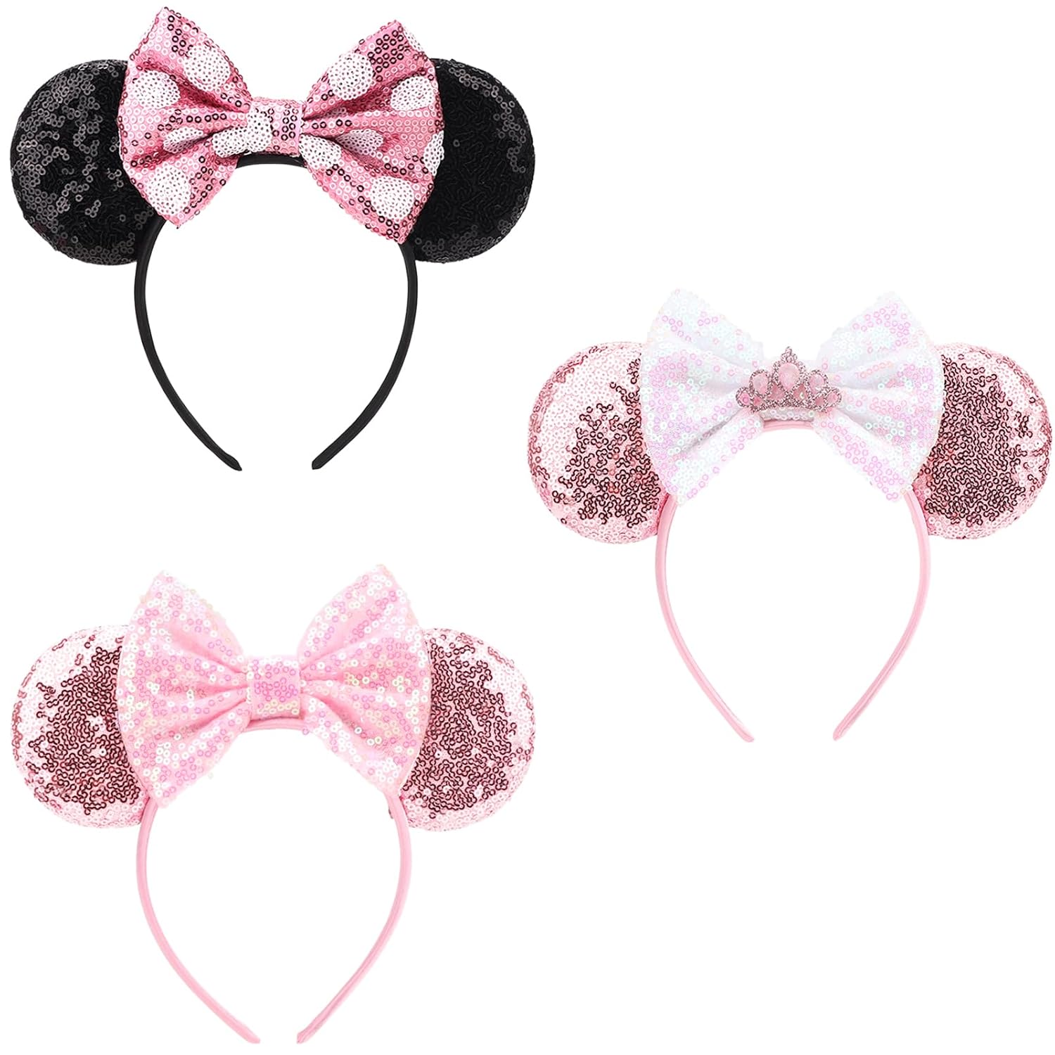 Mouse Ears Headbands with Bow Minnie Ears Cosplay Costume Hair Accessories for Women Birthday Party Decoration