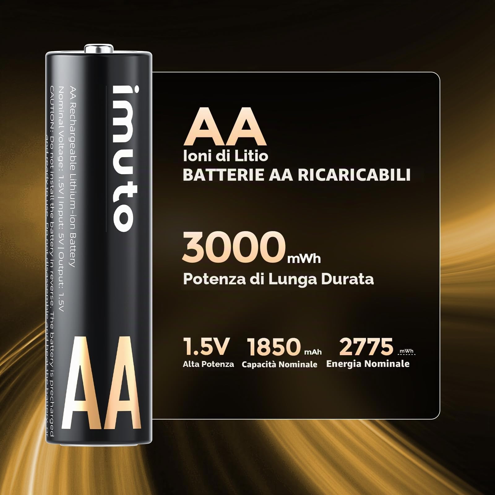 imuto 8 batterie AA ricaricabili al litio 1,5 V (3000-IMU8AA)