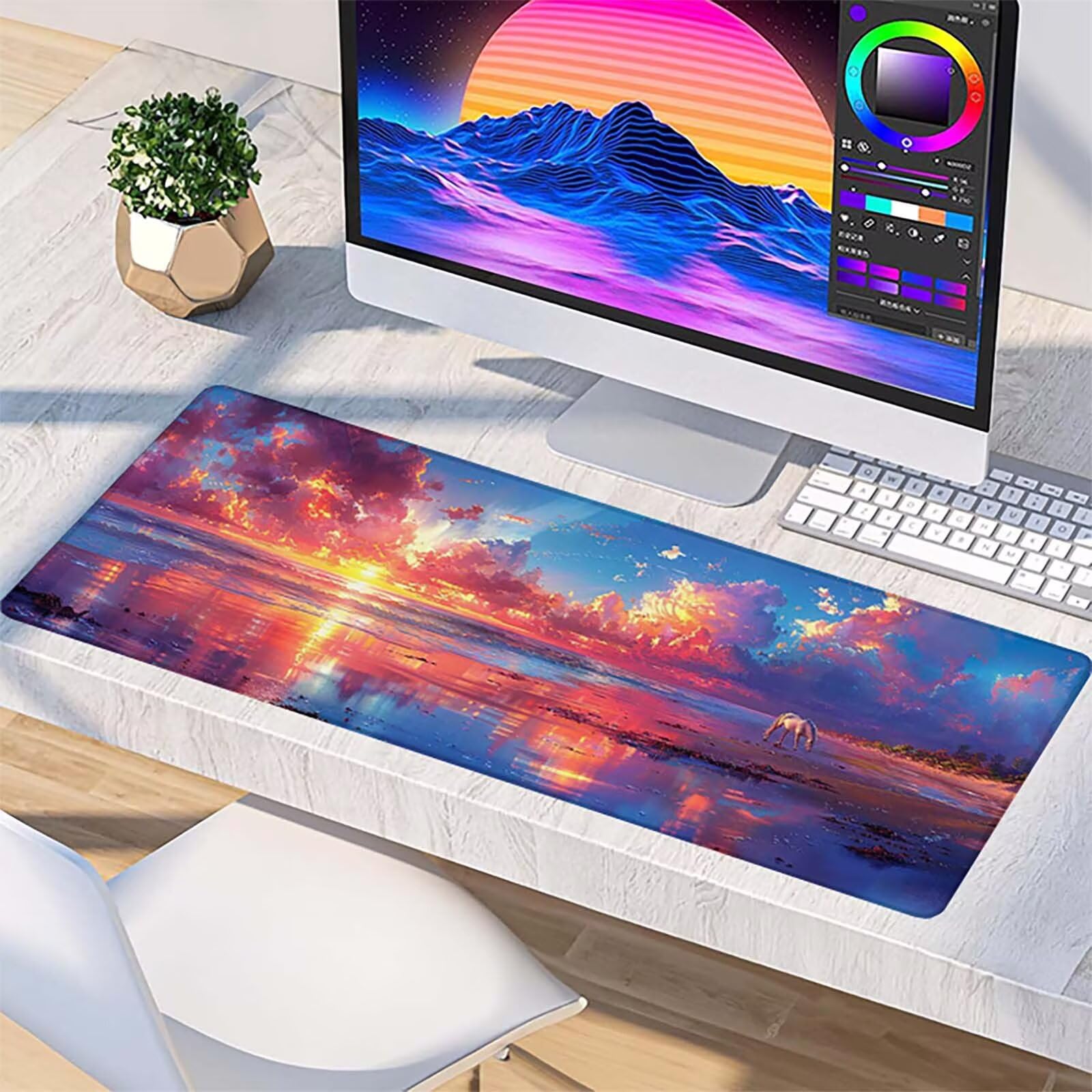 Podkładka pod mysz XXL 1200x600x3mm, kolorowa podkładka pod mysz do gier z antypoślizgową gumową powierzchnią, poprawia precyzję i szybkość, akcesorium biurowe, prezent dla mężczyzn, zachód słońca 9