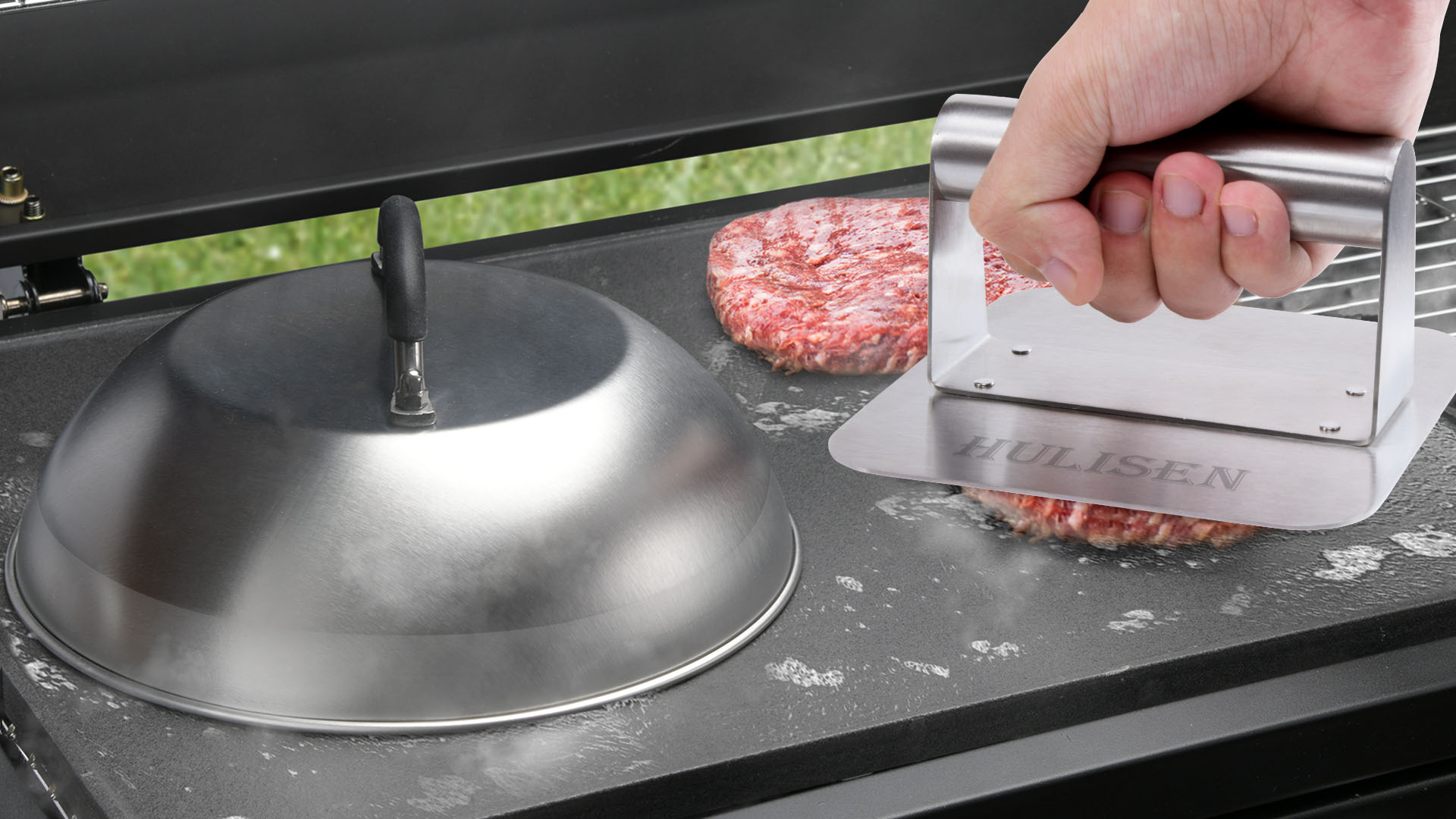 Guga Foods- Adjustable Burger Press, Stainless Steel Hamburger And Smashburger Press, Patty Maker For Grilling & Griddle, 3 Size Patties