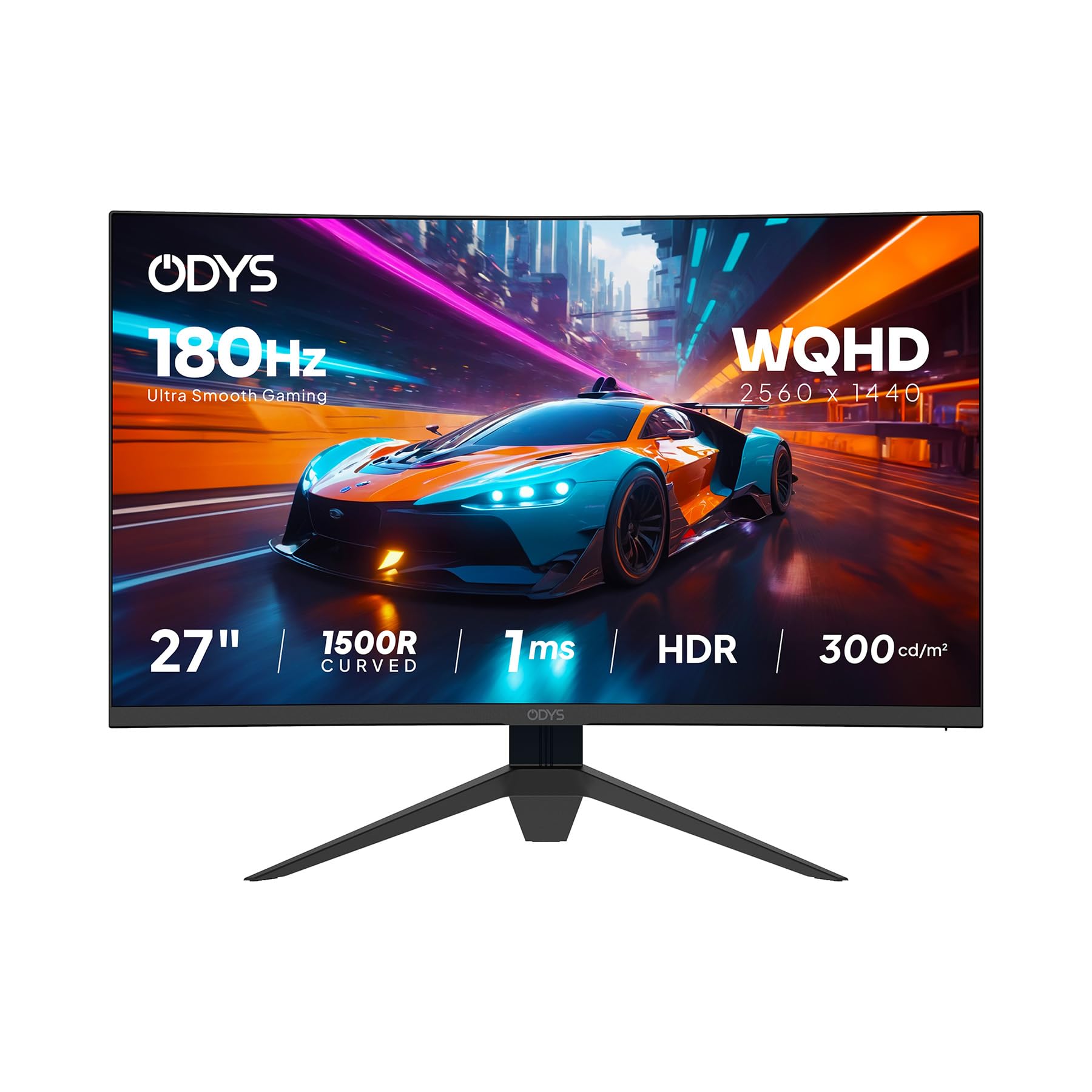 ODYS Q27-X Curved Gaming Monitor – 27 Zoll (69 cm) WQHD 2560×1440, 180Hz, 1ms MPRT, 1500R Curved VA Panel, HDR, 2× HDMI 2.1, 2× DisplayPort 1.4 – Gaming & Home Office Monitor