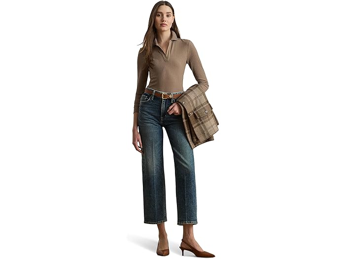 Rib-Knit Long-Sleeve Polo Top - Image 3