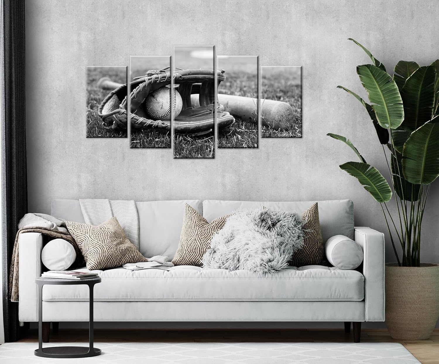 Baseball Decor Sports Wall Art Black and White Man Cave Sport Decoration Themed Posters for Mens Bedroom Boys Room Vintage Lawn Ball Glove Pictures Canvas Prints Home Artwork Framed 40" W x 22" H - Image 2