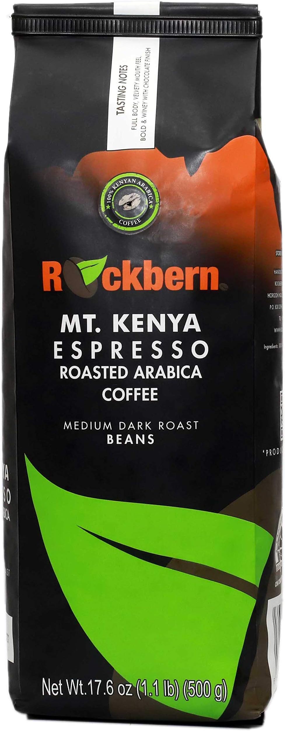 Premium MT. KENYA ESPRESSO Medium-Dark Hand Roasted Whole Bean Coffee. Finest 100% Kenyan Gourmet Arabica Coffee Beans. (Mt. Kenya ESPRESSO, 17.6 oz)