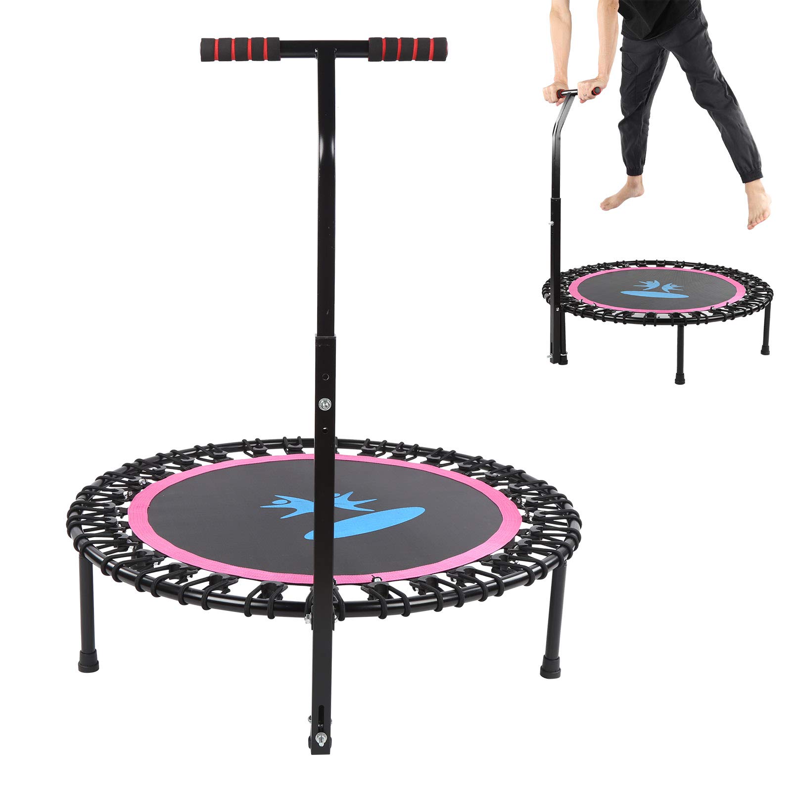 Trampolina fitness dla dorosłych, regulowane uchwyty piankowe, 30 linek bungee, wytrzymała stal, antypoślizgowe gumowe podkładki do domu, siłowni, ćwiczeń, jogi, gimnastyki, maksymalne obciążenie