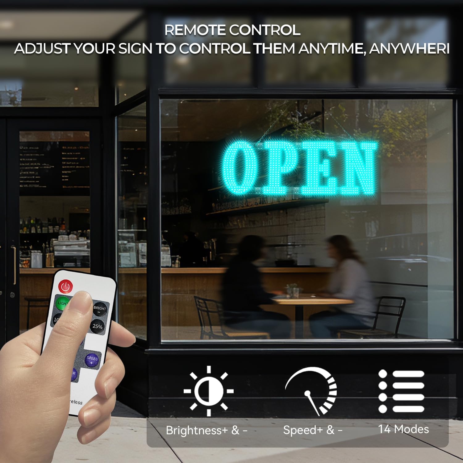 Large LED Open Signs for Buiness with 13 Scene Modes, 40" x 14" Unique Design Ice Blue Open Sign for Business Hour Open Sign for Window Stores Retail and Restaurant