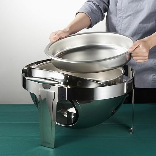 Miniatura 7 de Juego de bufé redondo de 6 cuartos de galón, calentador de catering para servidor, con parte superior enrollable, chafer comercial para catering