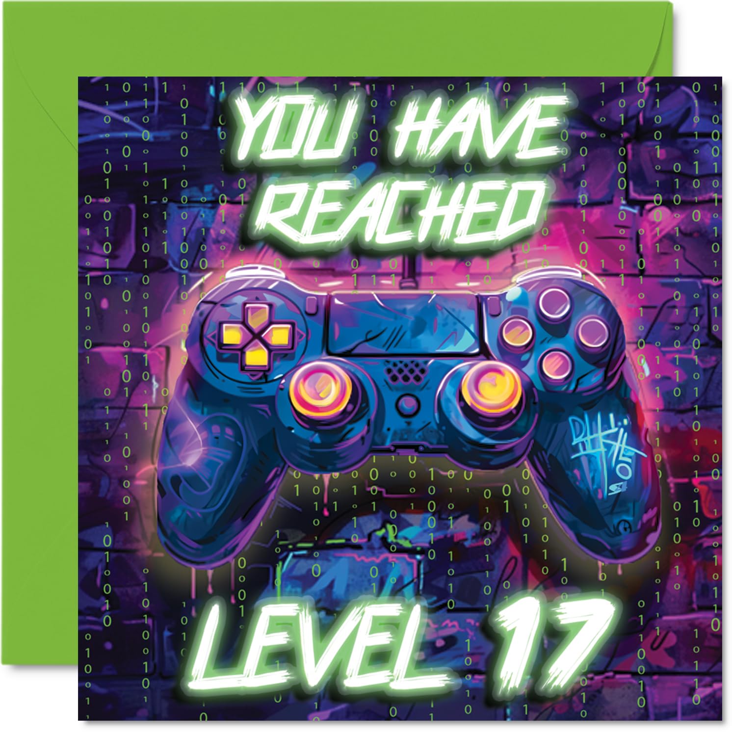 17th Birthday Cards for Boys - Neon Video Gamer - Happy Birthday Card for 17 Year Old Boy Grandson Nephew Cousin Brother, 145mm Bday Greeting Cards