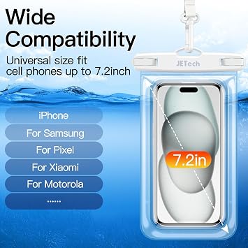 JETech IPX8 Waterproof Phone Pouch, Dry Bag, Black+Clear, 2-Pack