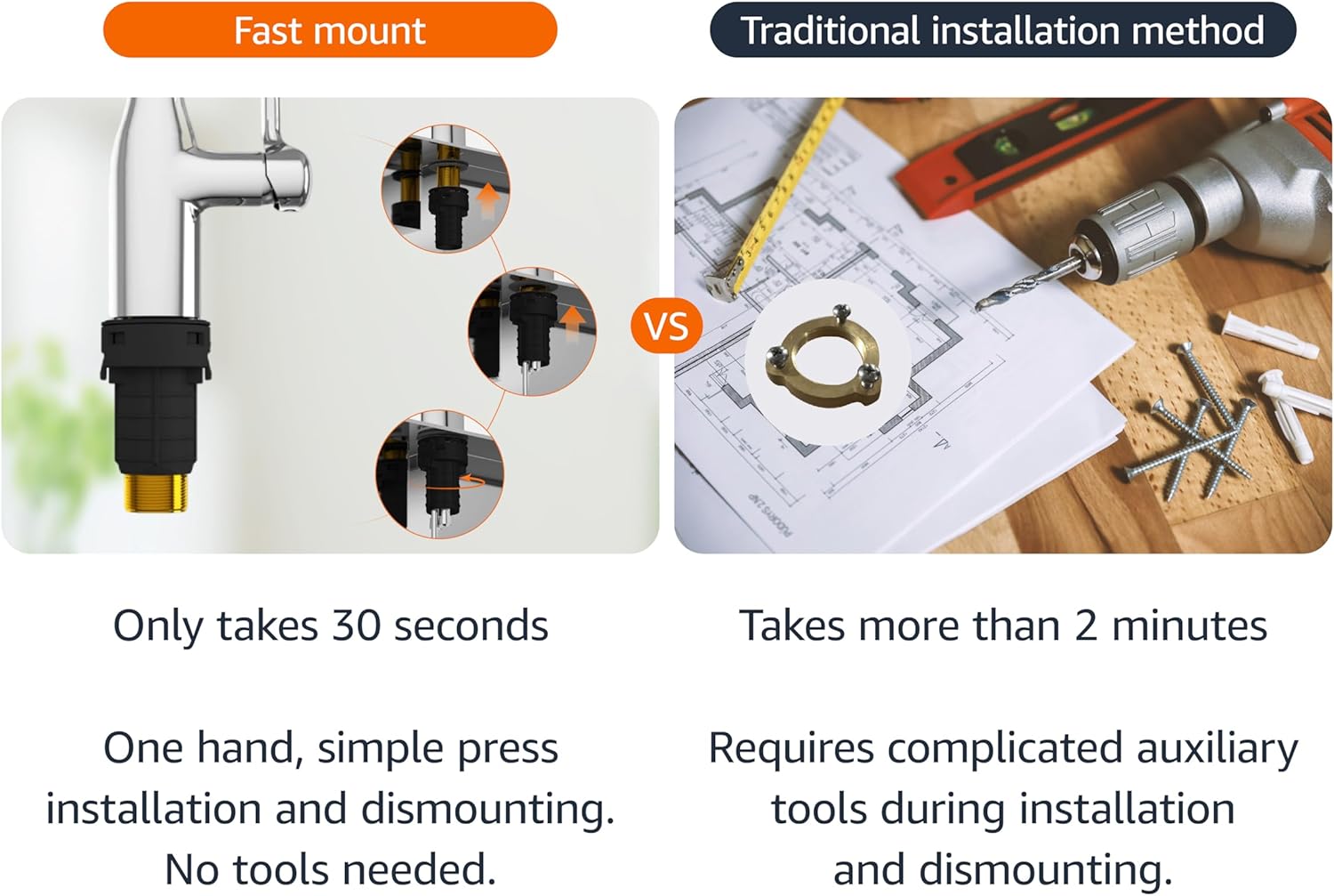 Amazon Basics Pull-Down Sprayer Kitchen Faucet with Fast Mount, 2 Spray Mode, Spot-Free Stainless Finish, Easy Installation, 1-Pack