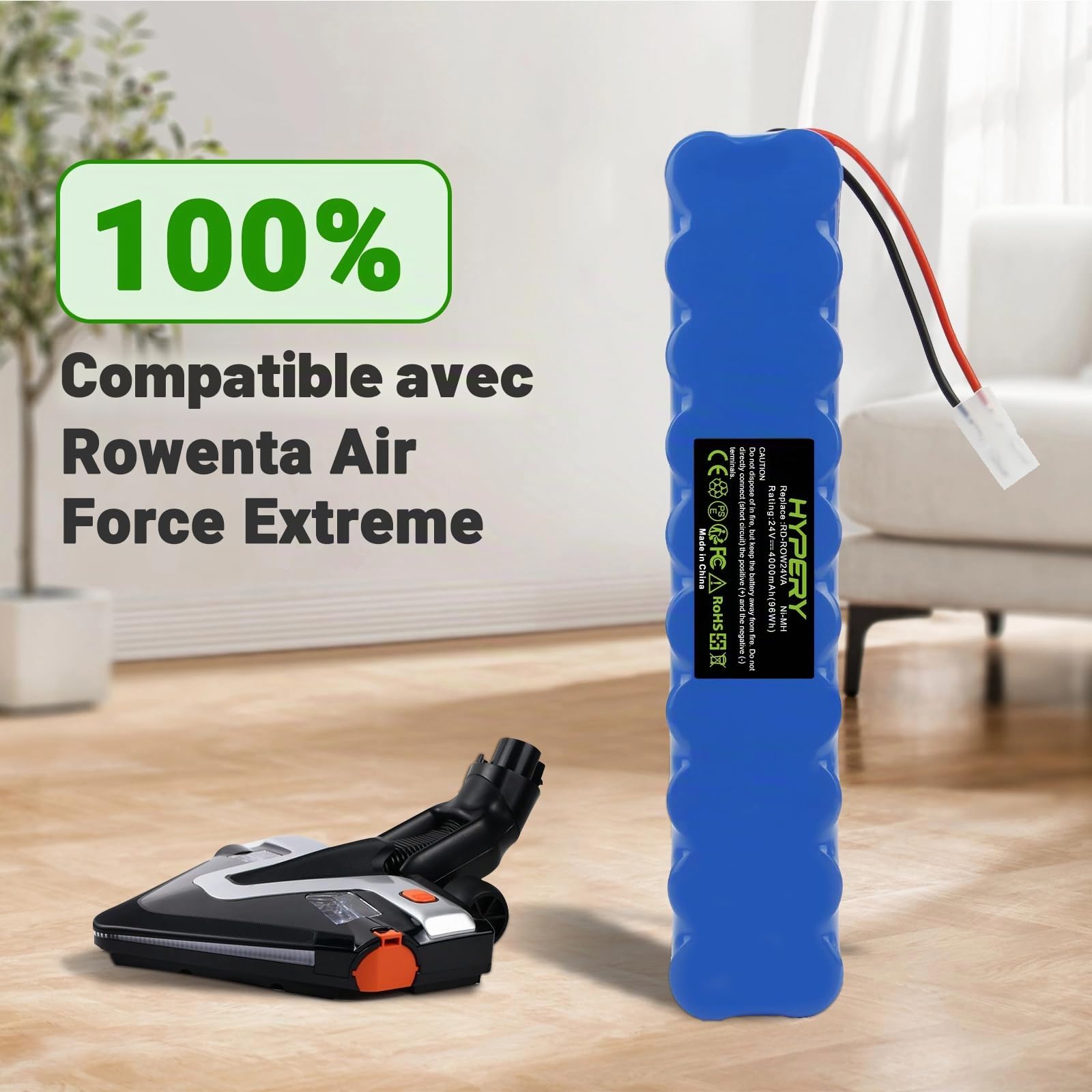 24V 4000mAh Batterie de Remplacement Ni-MH pour Rowenta Air Force Extreme RH8770, RH8770WU, RH8770WU-2D-1, RH8771,RH877101, RH8775, RH877501, RH8779 Air Force Extreme Plus Propre