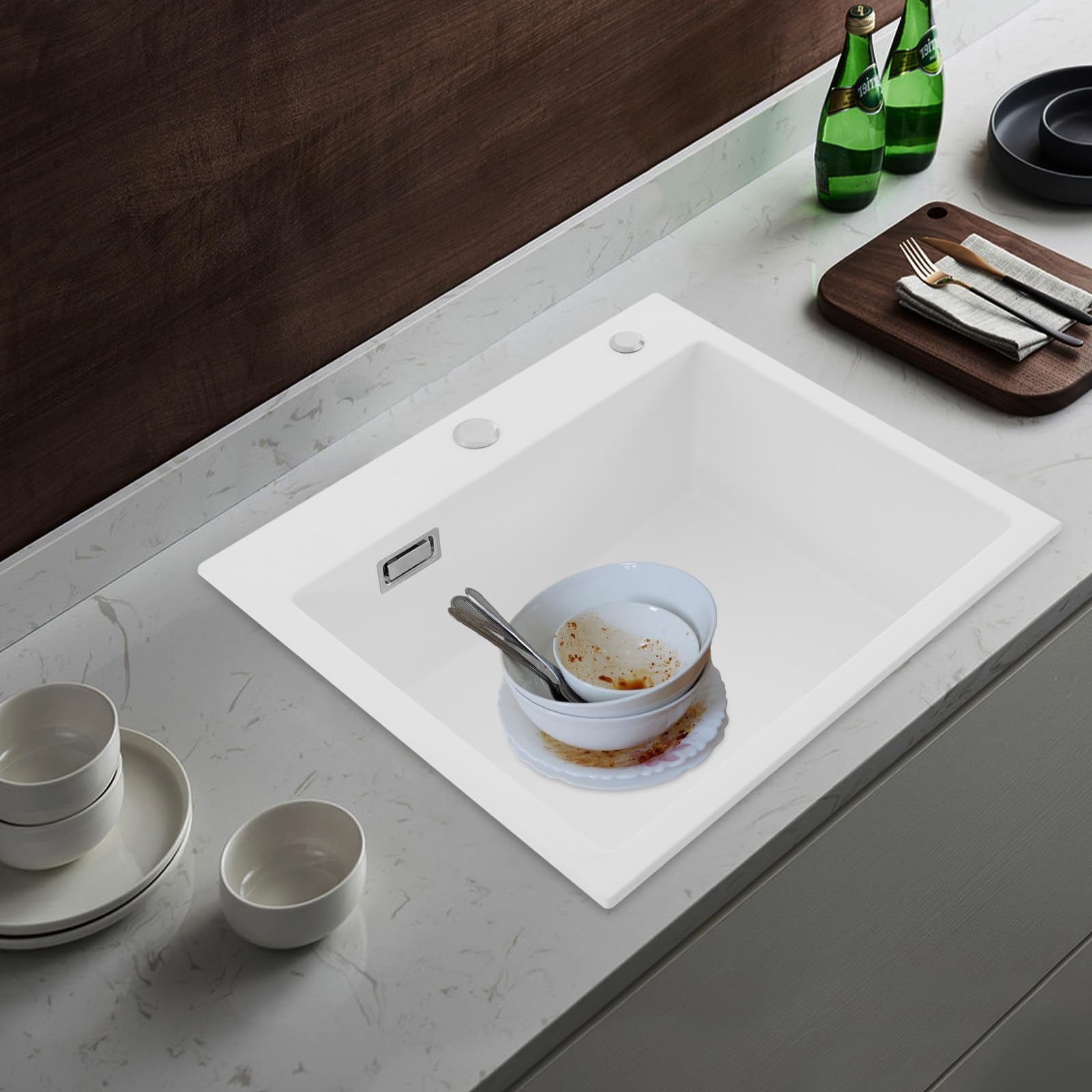 Fregadero de Cocina Lavabo Fregadero de Cocina con Cesta de Drenaje y Anillos de Sellado para Instalación de Montaje Superior y Montaje Inferior Fregadero Moderno para Cocina, Baño y Restaurante