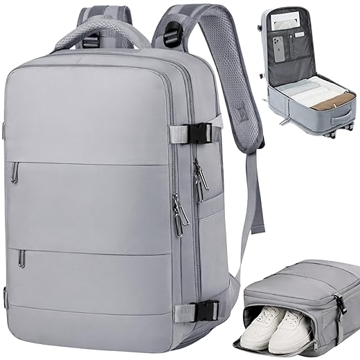 Mochila Viagem Avião Viral Impermeável com Compartimento para Sapato Notebook USB Bolso para Objetos Úmidos Low Cost - Cinza