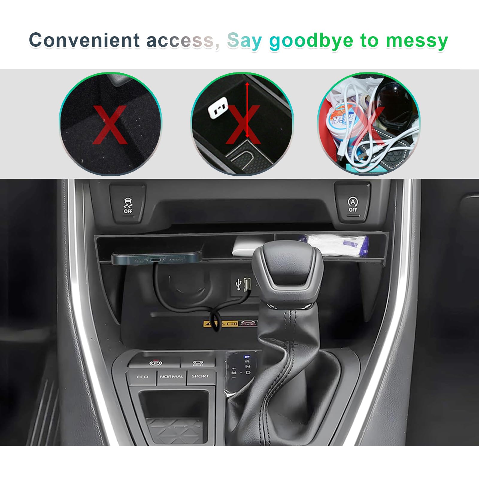 GAFAT Toyota RAV4/Hybrid 2019-2024 2025 skrzynka do przechowywania konsoli środkowej, do RAV4 V Model Year 2019, organizer taca do przechowywania pod konsolą środkową, kompatybilne z akcesoriami
