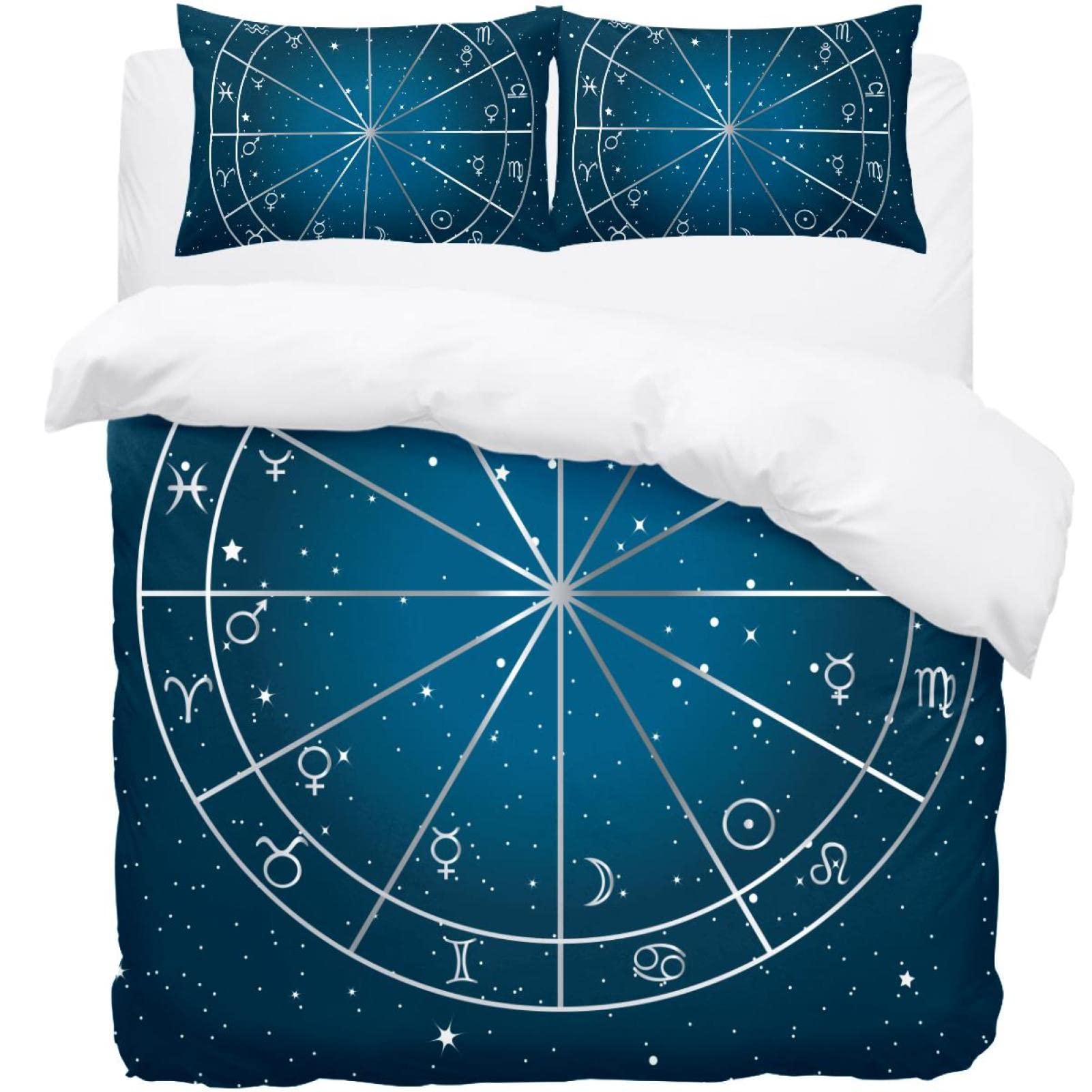 Housse de couette constellation zodiaque 3 pièces lit double queen king size