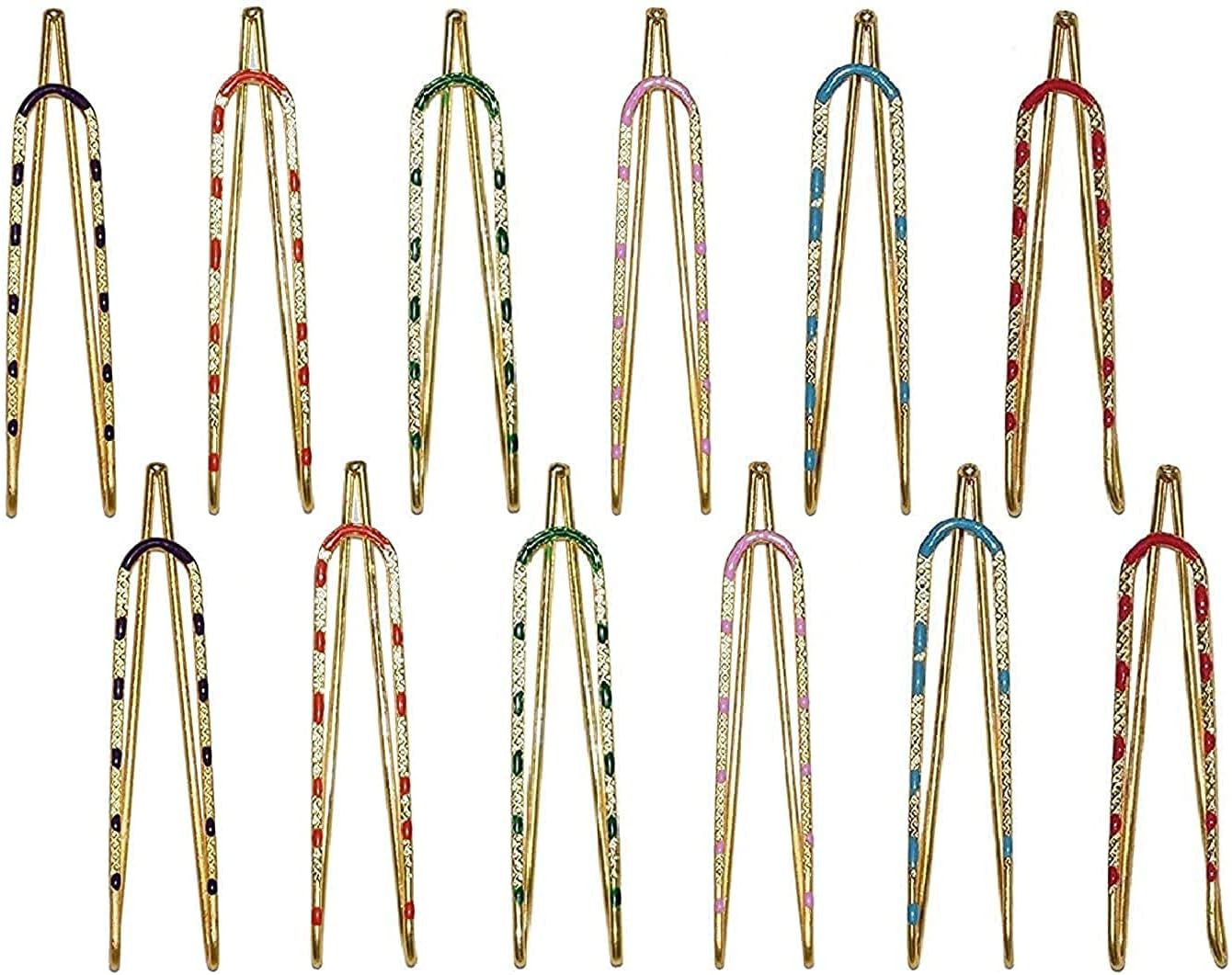 Mluffy Fashion Saree Hijab Pallu Dupatta Chunri Patli Pins Multicolor Beads Brooches Sari Safety Pin for Women's (Pack Of 12)