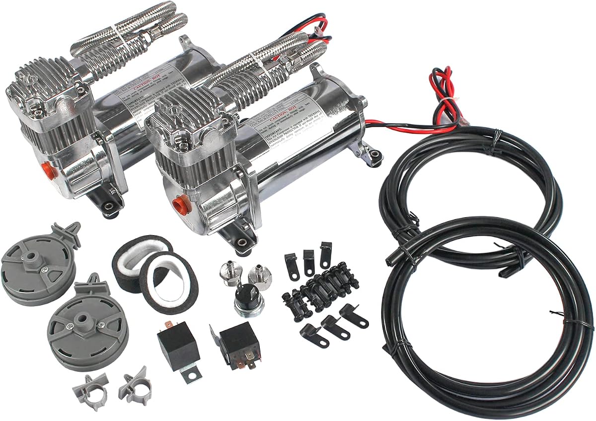 12V 444C 200PSI Dual Value Pack Chrome Air Compressor for Auto/Motorcycle