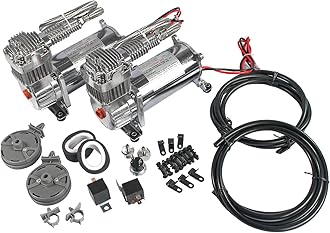 DICMIC 12V 444C 200 PSI Dual Value Pack Chrome Air Compressor for Auto/Motorcycle