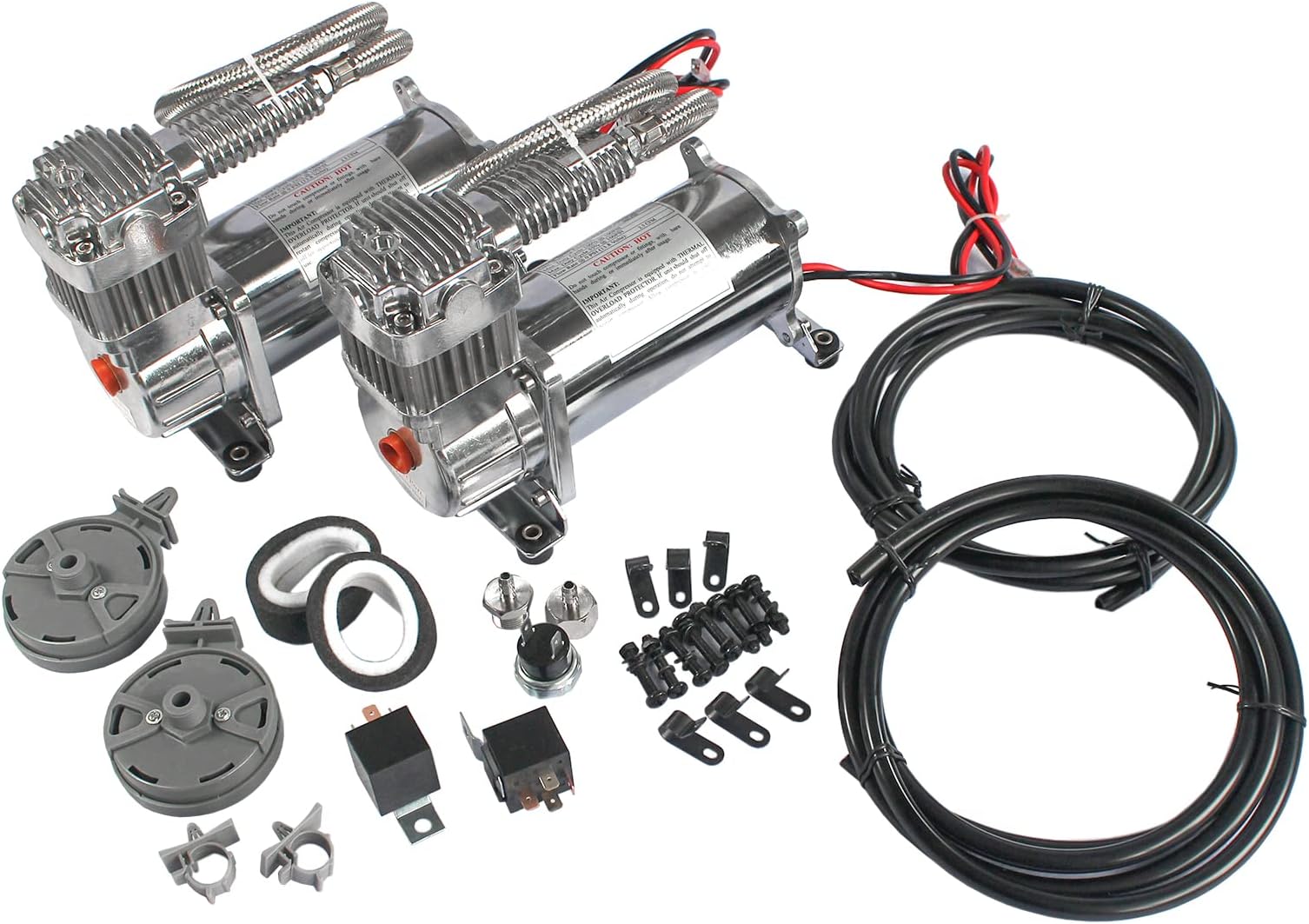 DICMIC 12V 444C 200 PSI Dual Value Pack Chrome Air Compressor for Auto/Motorcycle