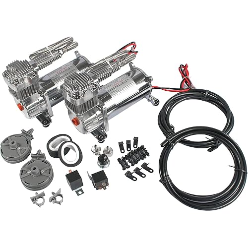 DICMIC 12V 444C 200 PSI Dual Value Pack Chrome Air Compressor for Auto/Motorcycle