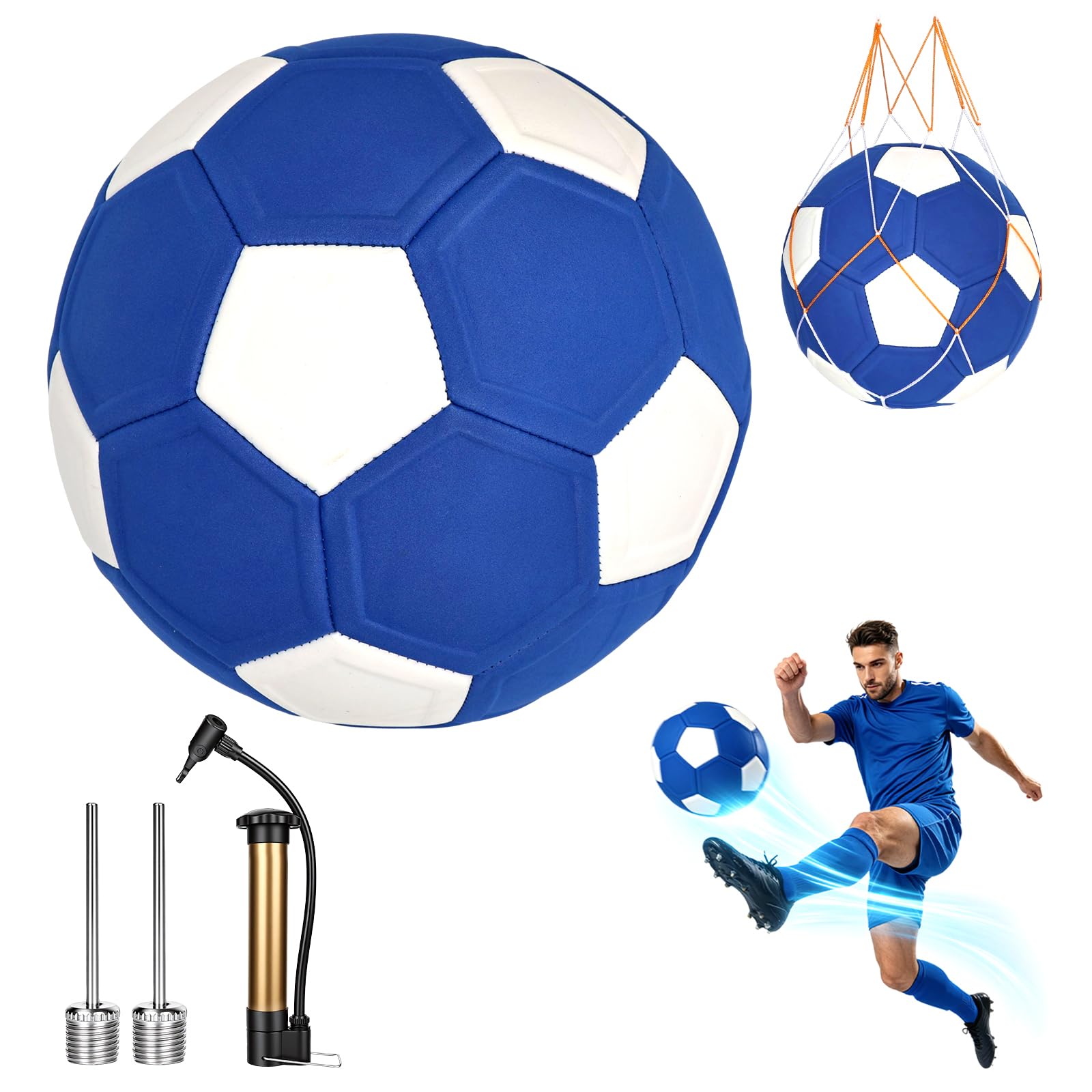 Balón de fútbol Tamaño 5 Curvado con Bomba y Aguja, Pelota de Goma para Entrenamiento, Regalo para Niños 6-12 años