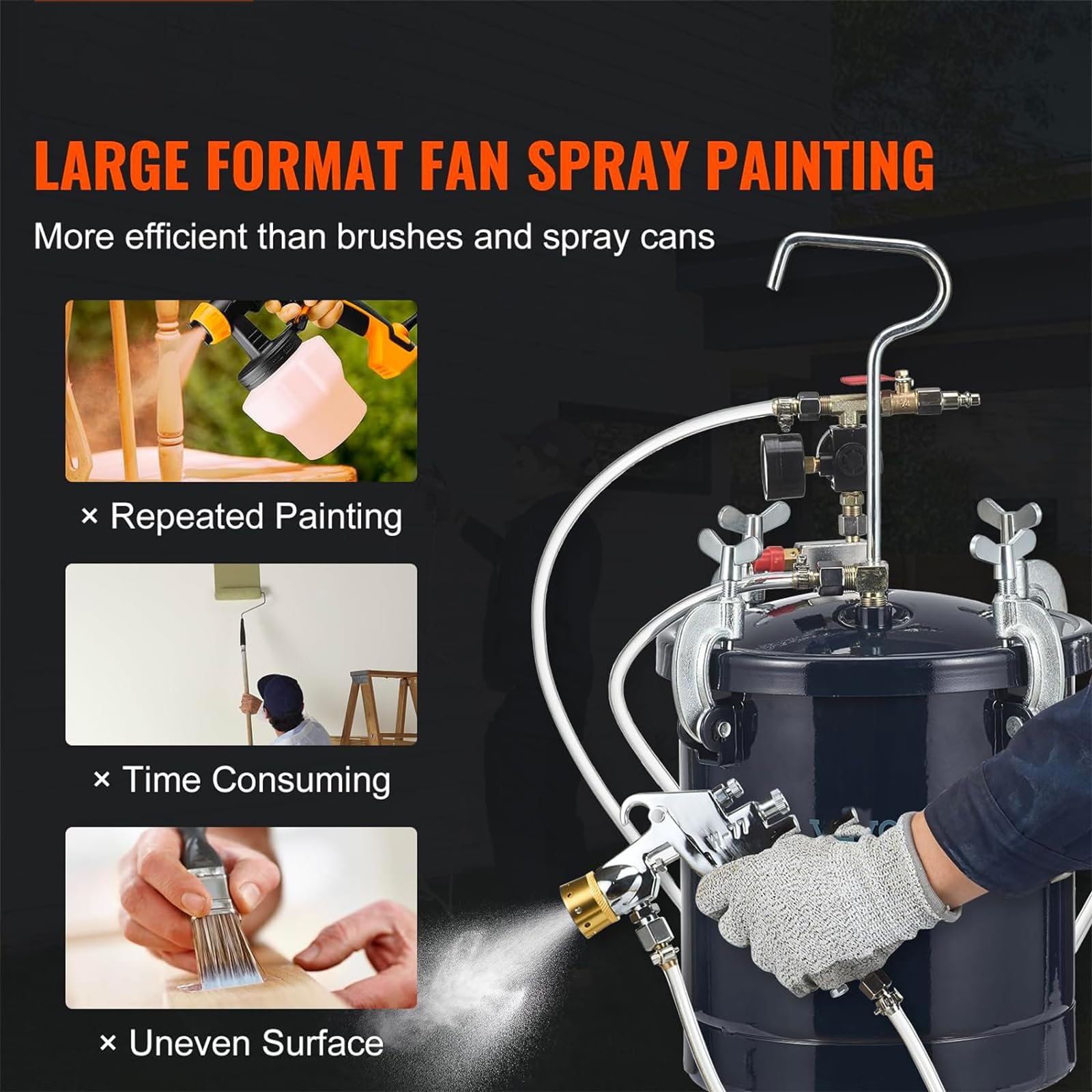 Tanque Pulverización Manual, Tanque Presión Pintura 10L/15L con Pistola Pulverizadora 3mm Y Válvula Reguladora Presión Interruptor,presión Máxima 70psi Y Volumen Pulverización Pistola Ajustable